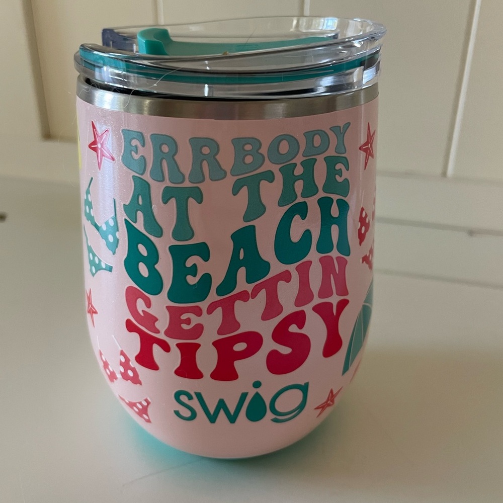 Swig Life stemless wine cup, beach themed Pink & Teal Tumbler